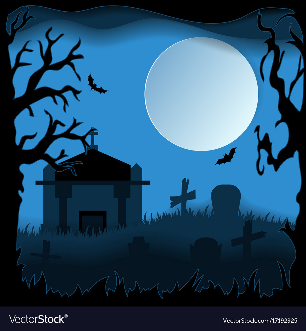 Design cemetery happy halloween paper art style Vector Image