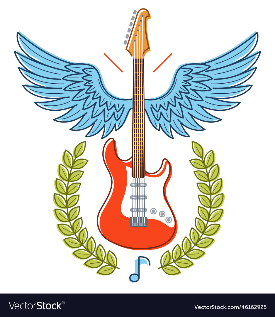 Electric guitar with wings emblem for festival Vector Image