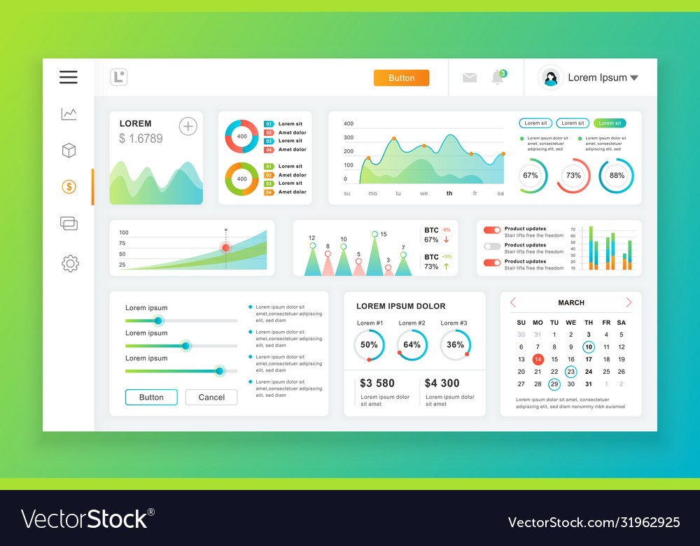 Flat dashboard ui kit admin panel template Vector Image
