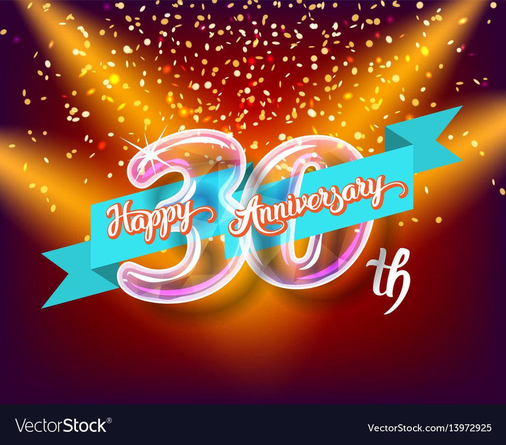 Happy 30th anniversary glass bulb numbers set Vector Image