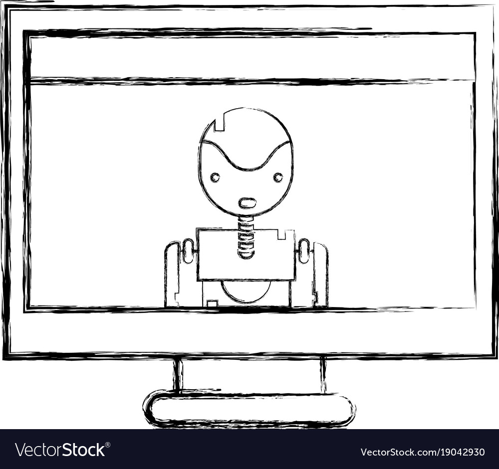 Figure computer technology with screen and robbot Vector Image
