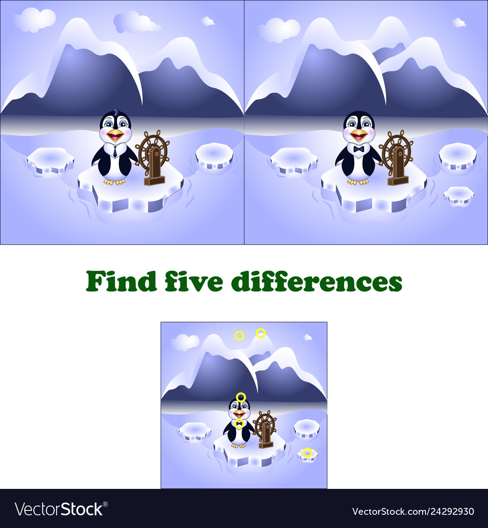 Find five differences penguin Royalty Free Vector Image