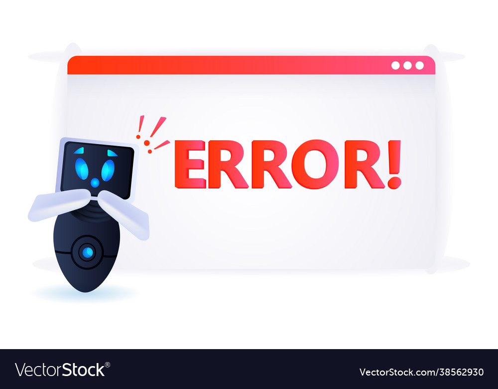 Frustrated robot with exclamation marks error Vector Image