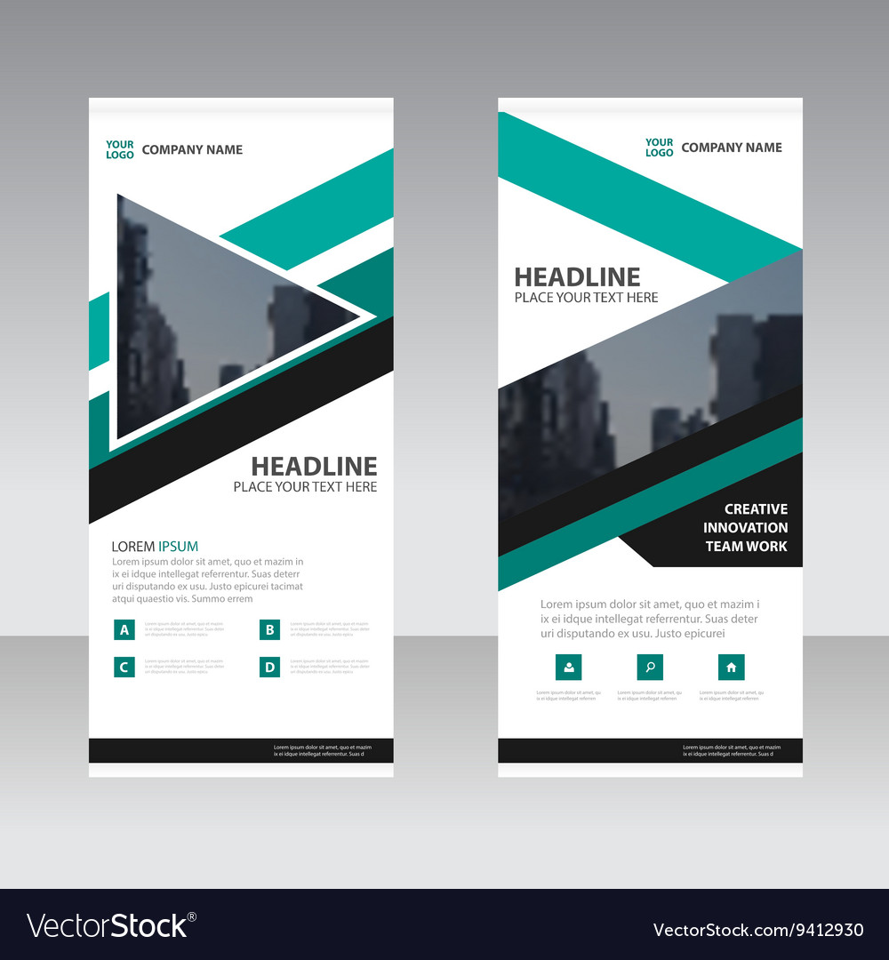 Green triangle business roll up banner flat design