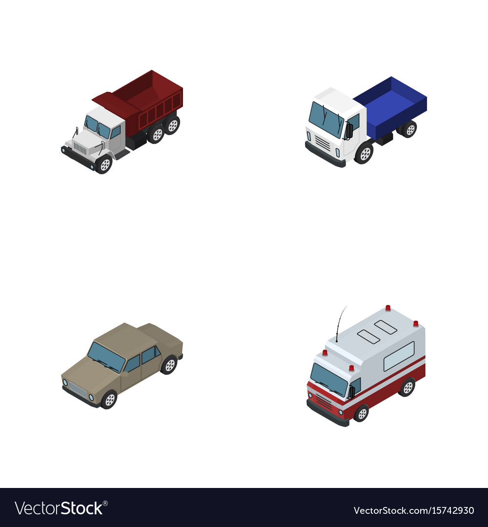 Isometric car set of freight lorry first-aid