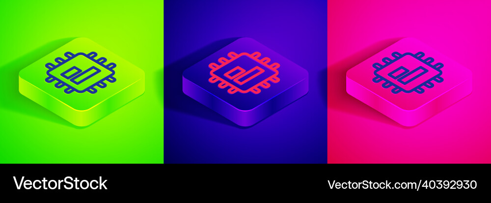 Isometric line computer processor Royalty Free Vector Image