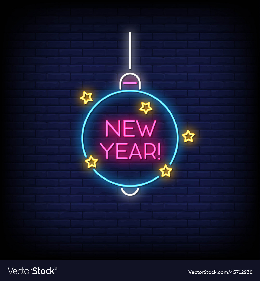 Neon sign new year with brick wall background vect