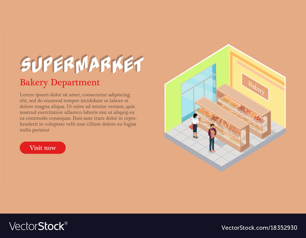 Supermarket Bakery Department Isometric Web Banner