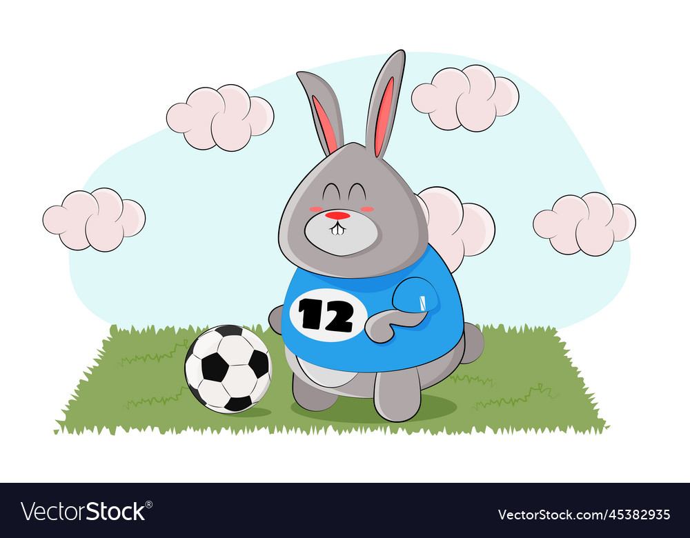 A cute bunny took the ball and came to the meadow Vector Image