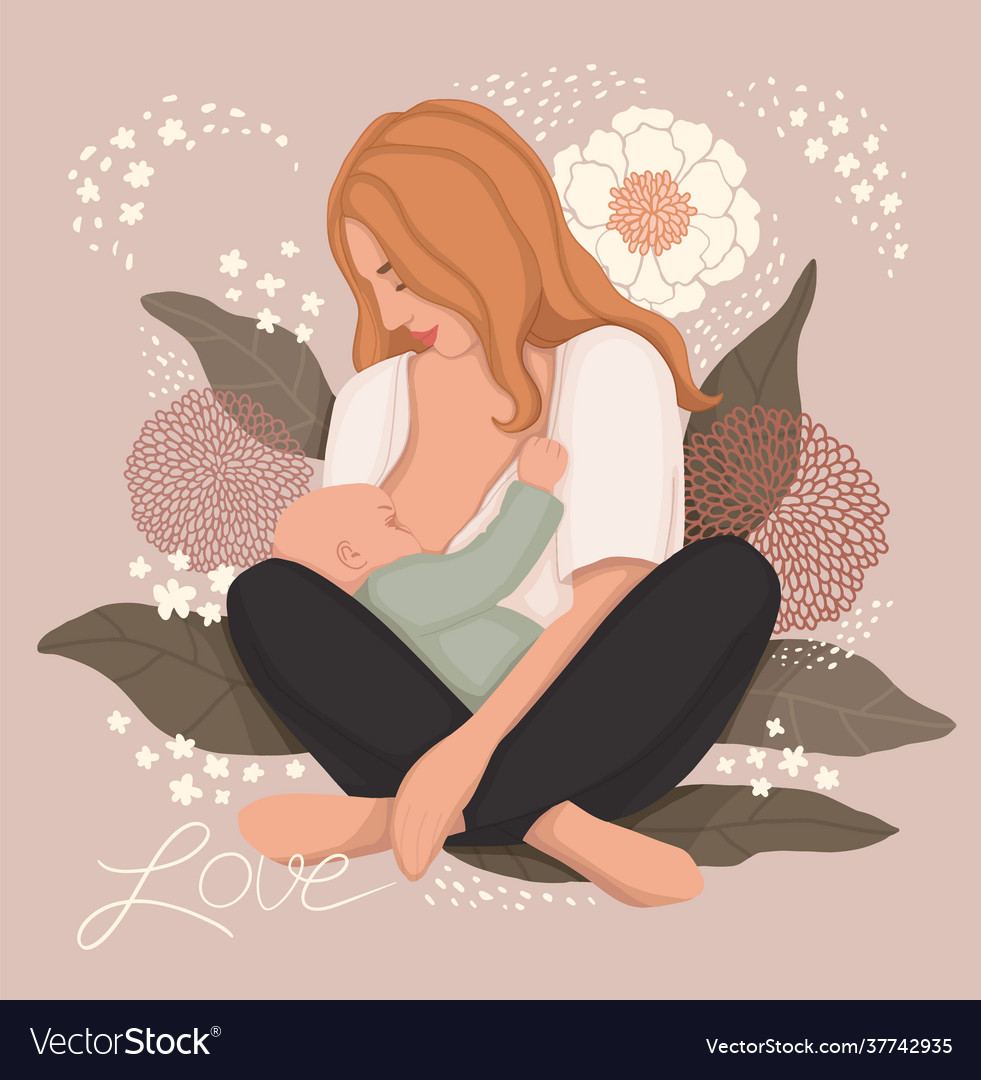 A woman is breastfeeding her newborn baby Vector Image