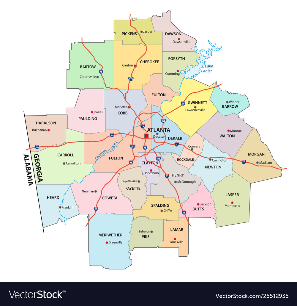 Administrative And Road Map Atlanta Georgia Vector 25512935 