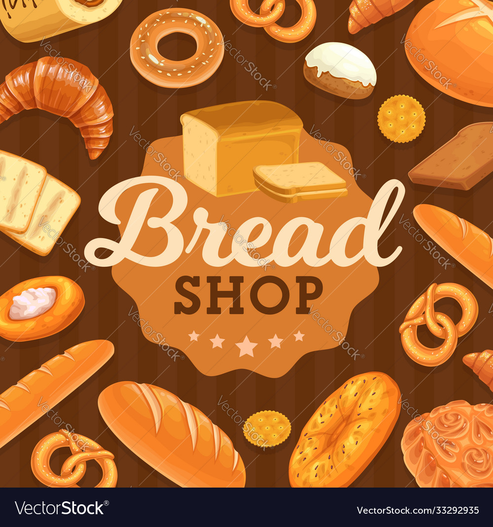 Bakery shop fresh bread and pastry poster Vector Image