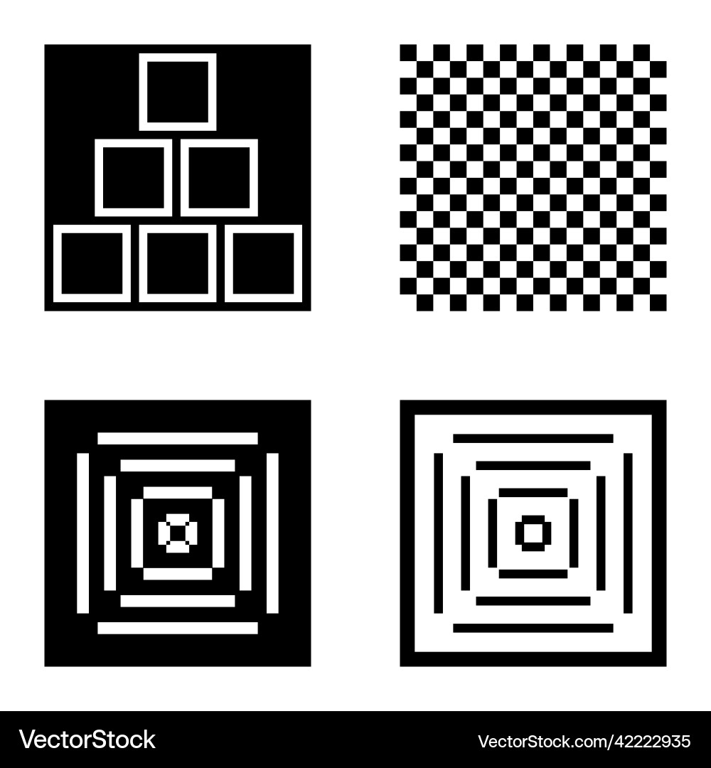 Square2 flat icon set isolated on white background