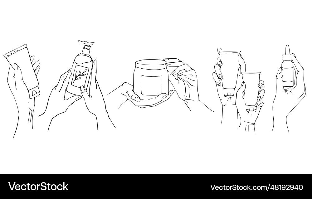 A set of hands with jars containers dispenser Vector Image