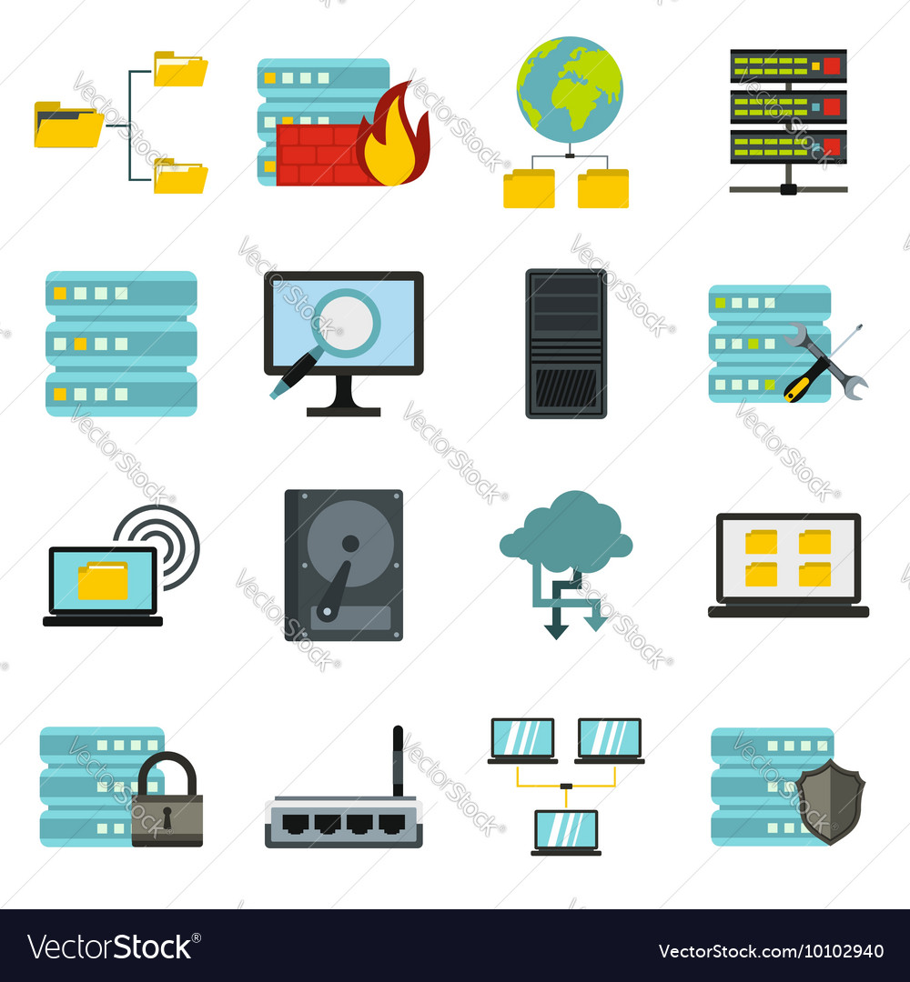 Big data icons set flat style Royalty Free Vector Image