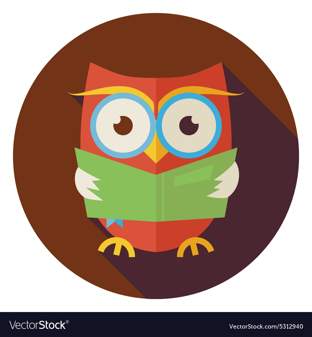 Flat wisdom bird owl reading book circle icon Vector Image