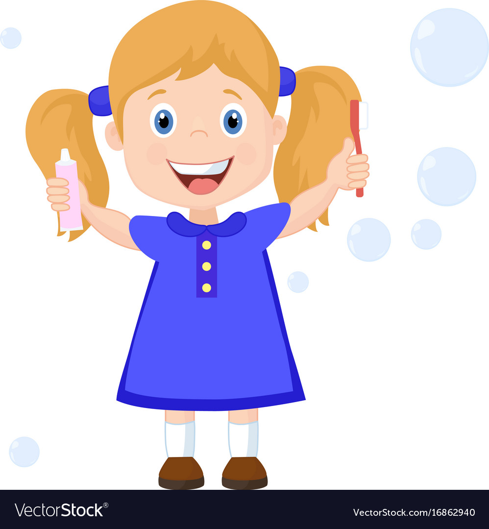 Girl With Toothbrush Cartoon Royalty Free Vector Image