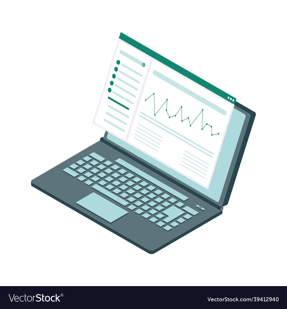 Laptop with financial analysis Royalty Free Vector Image