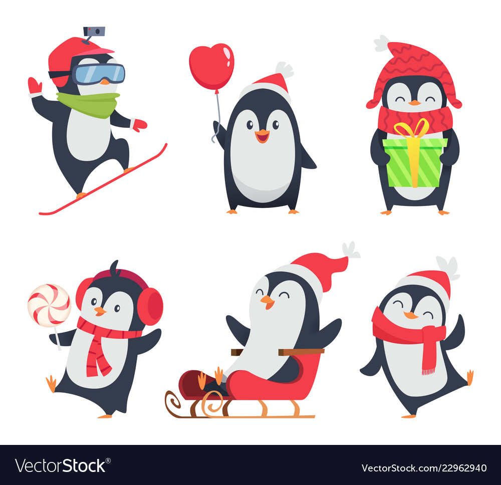 Penguin characters cartoon winter Royalty Free Vector Image Penguin characters cartoon winter Royalty Free Vector Image