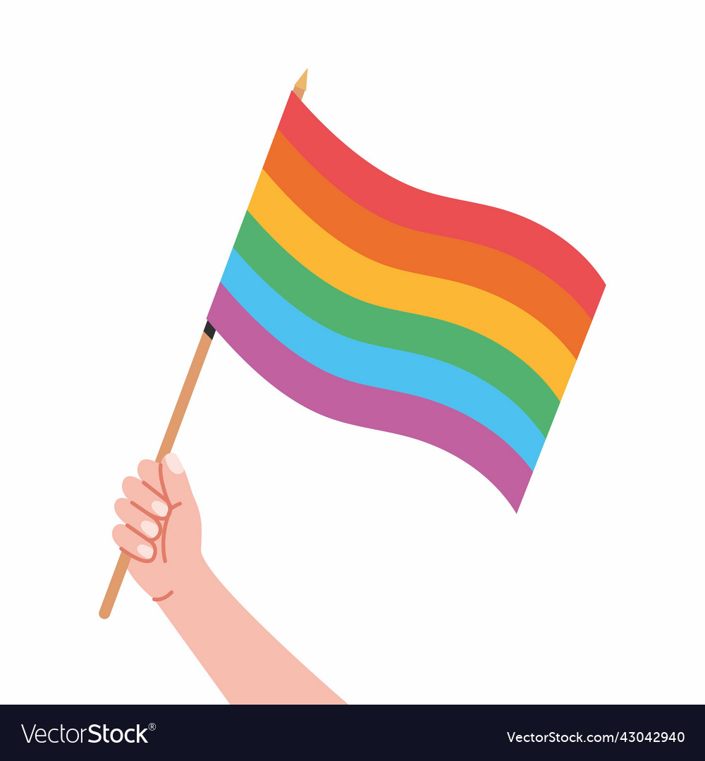 Rainbow flag in hand pride flag Royalty Free Vector Image