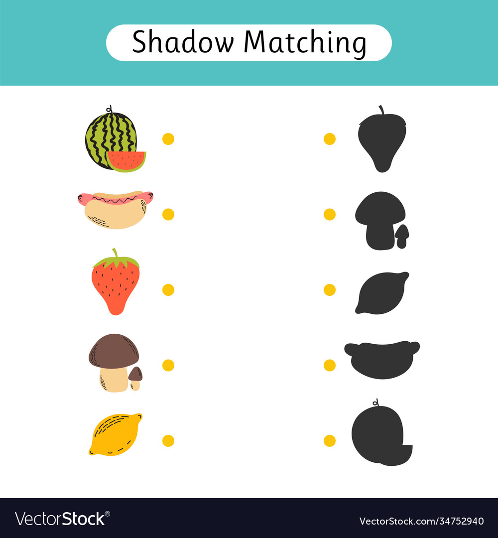 Shadow matching game for kids worksheets Vector Image