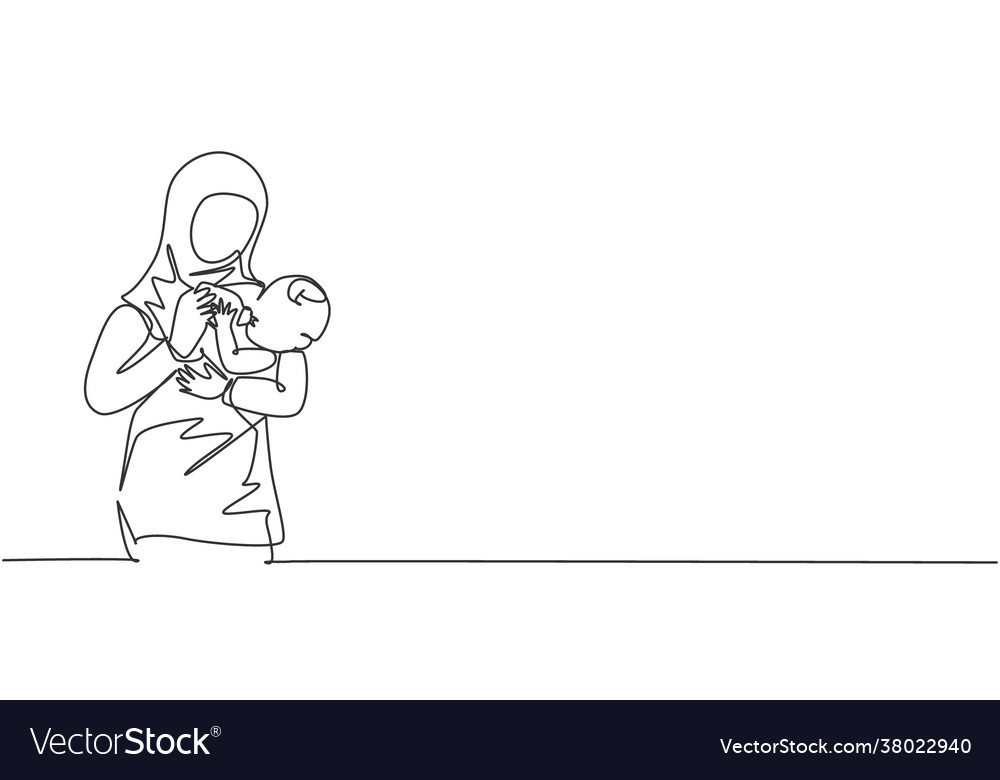 Single continuous line drawing young islamic Vector Image