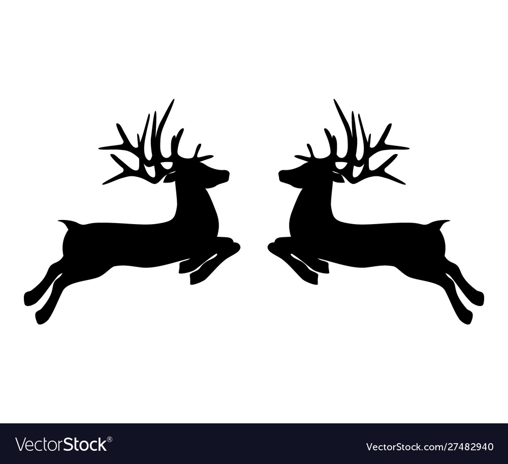 Two reindeers on a white background jump to each