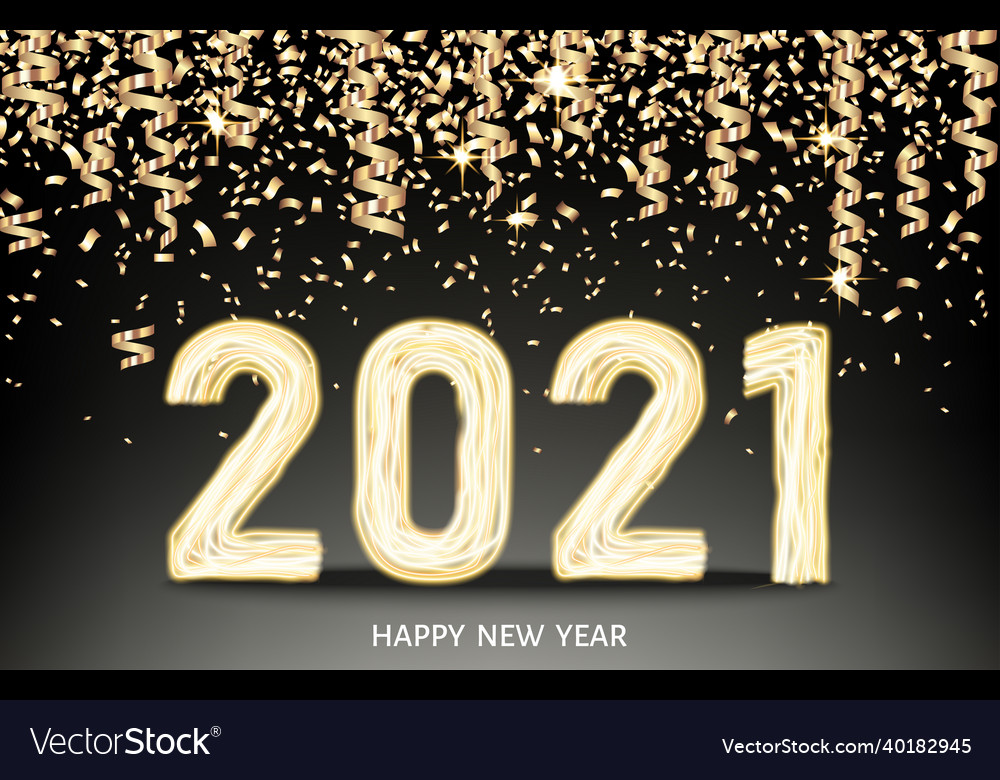 2021 happy new year black background with golden Vector Image