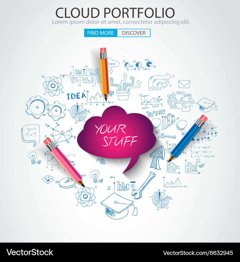 Cloud computing concept with doodle skeches Vector Image