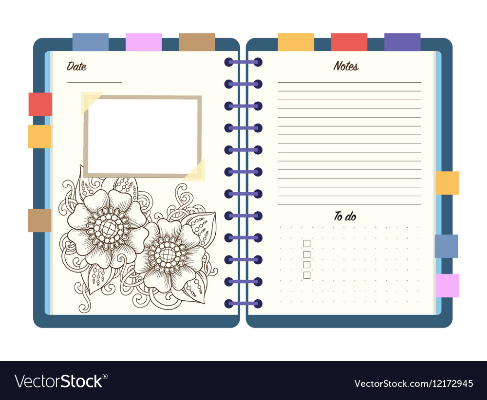 Flat design opened notepad sketchbook diary Vector Image