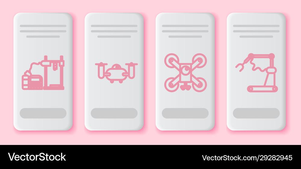 Set Line 3d Printer Drone Flying With Action Vector Image