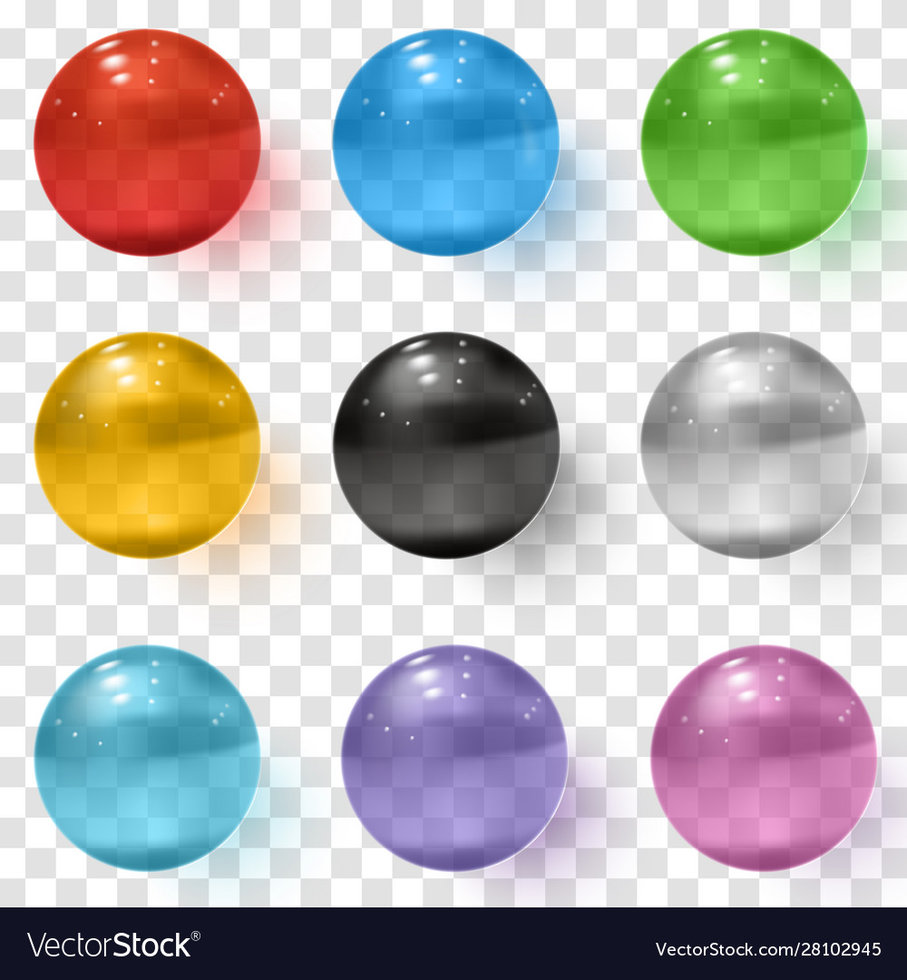 Set multicolored transparent glass spheres