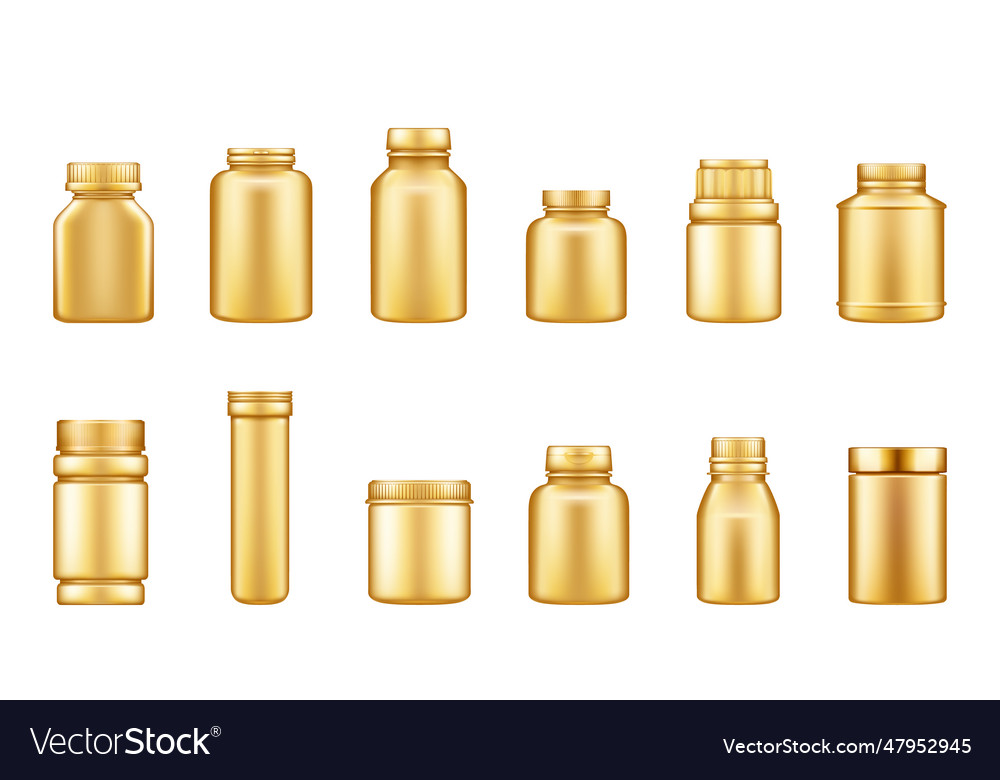 Set of gold plastic supplement jar mockups