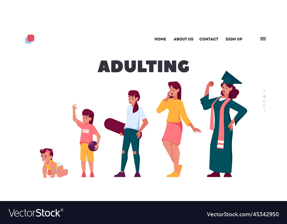 Adulting landing page template female character Vector Image