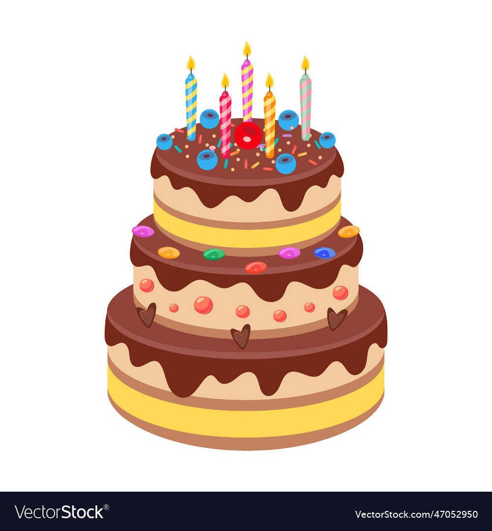 Birthday high longline cake with candles cartoon Vector Image