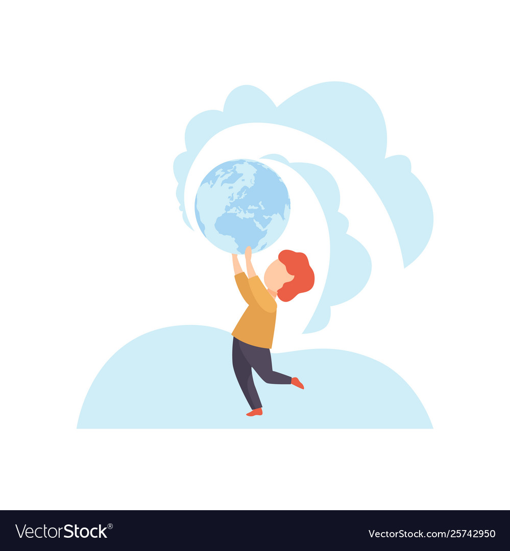 Cute boy holding earthl globe over his head