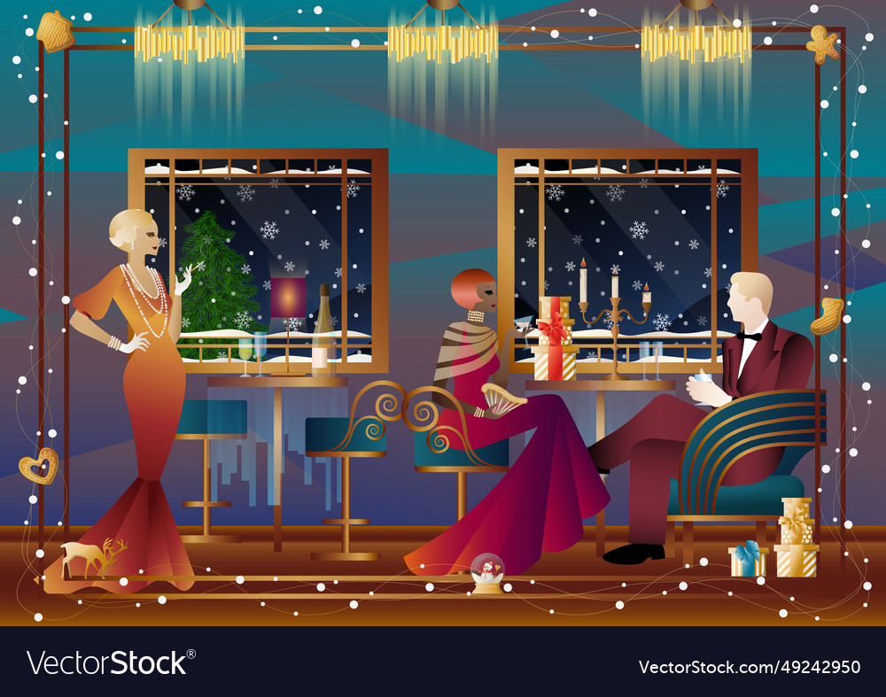 People during a festive dinner with friends Vector Image