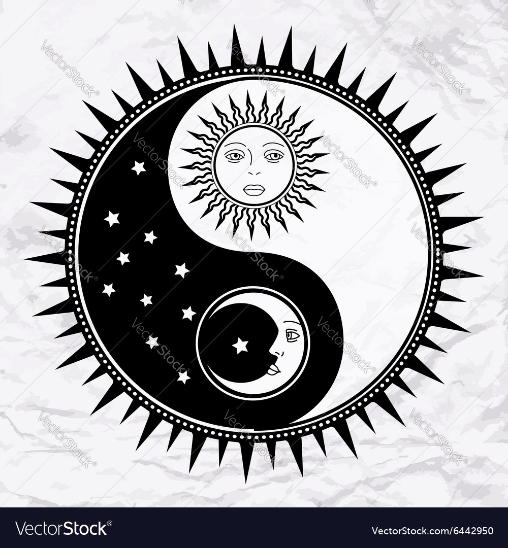 Yin yang symbol with moon and sun Royalty Free Vector Image