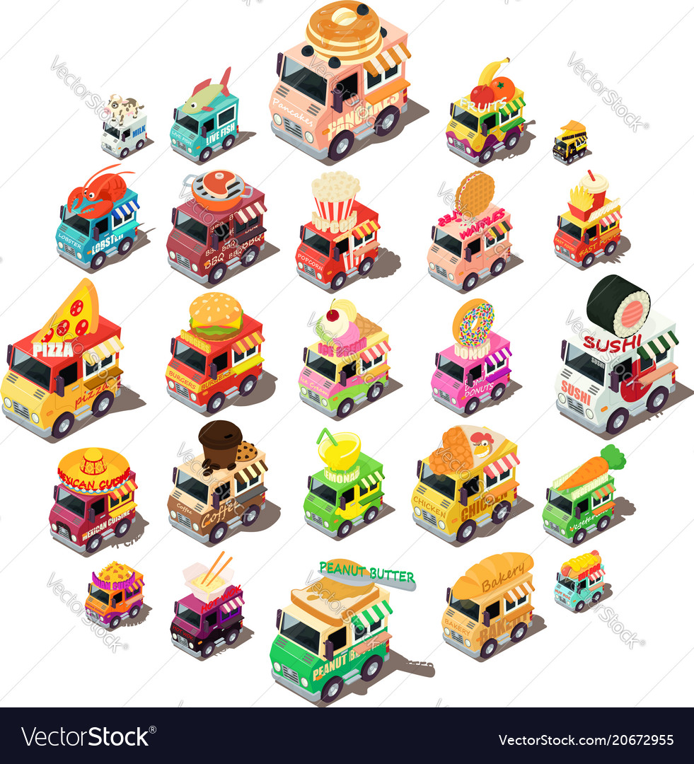 Food Truck Icons Set Isometric Style Royalty Free Vector 9256