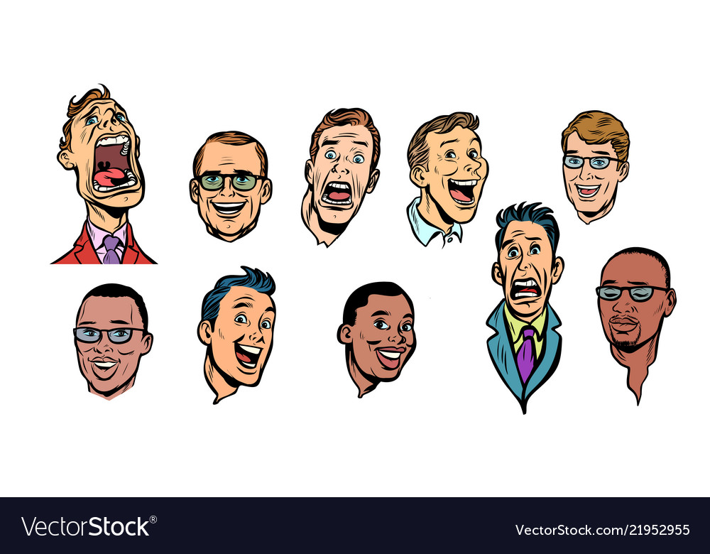 Men face set collection isolate on white vector image Men face set collection isolate on white