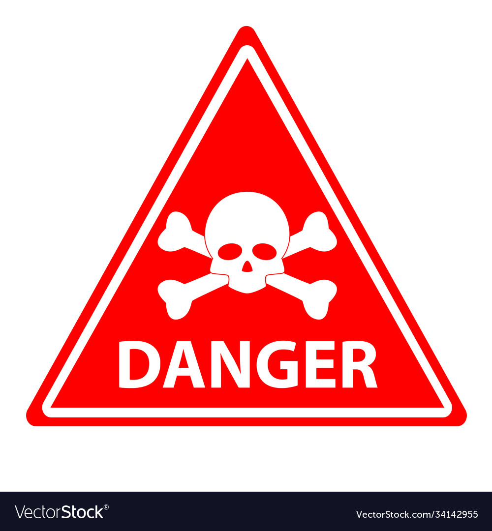 Red danger skull crossbones warning on white