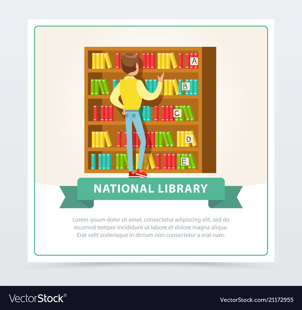 Young man standing in front of bookshelves