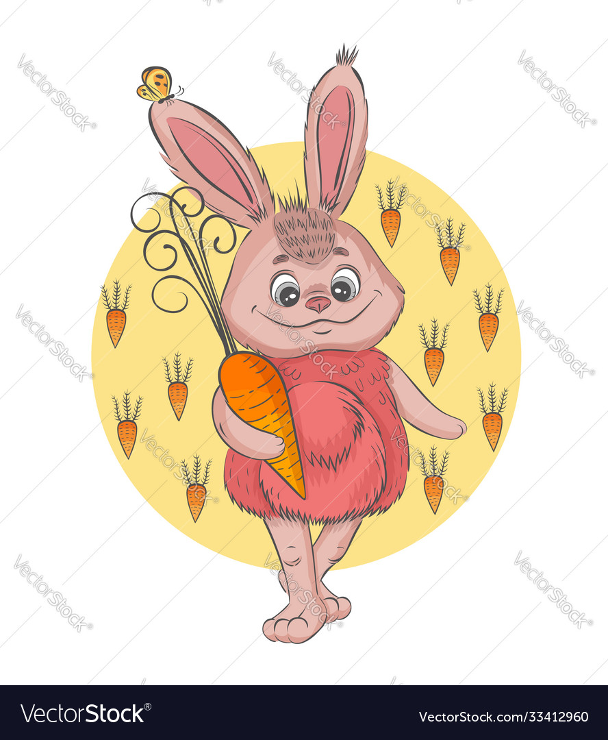 Happy bunny with carrot hand drawn