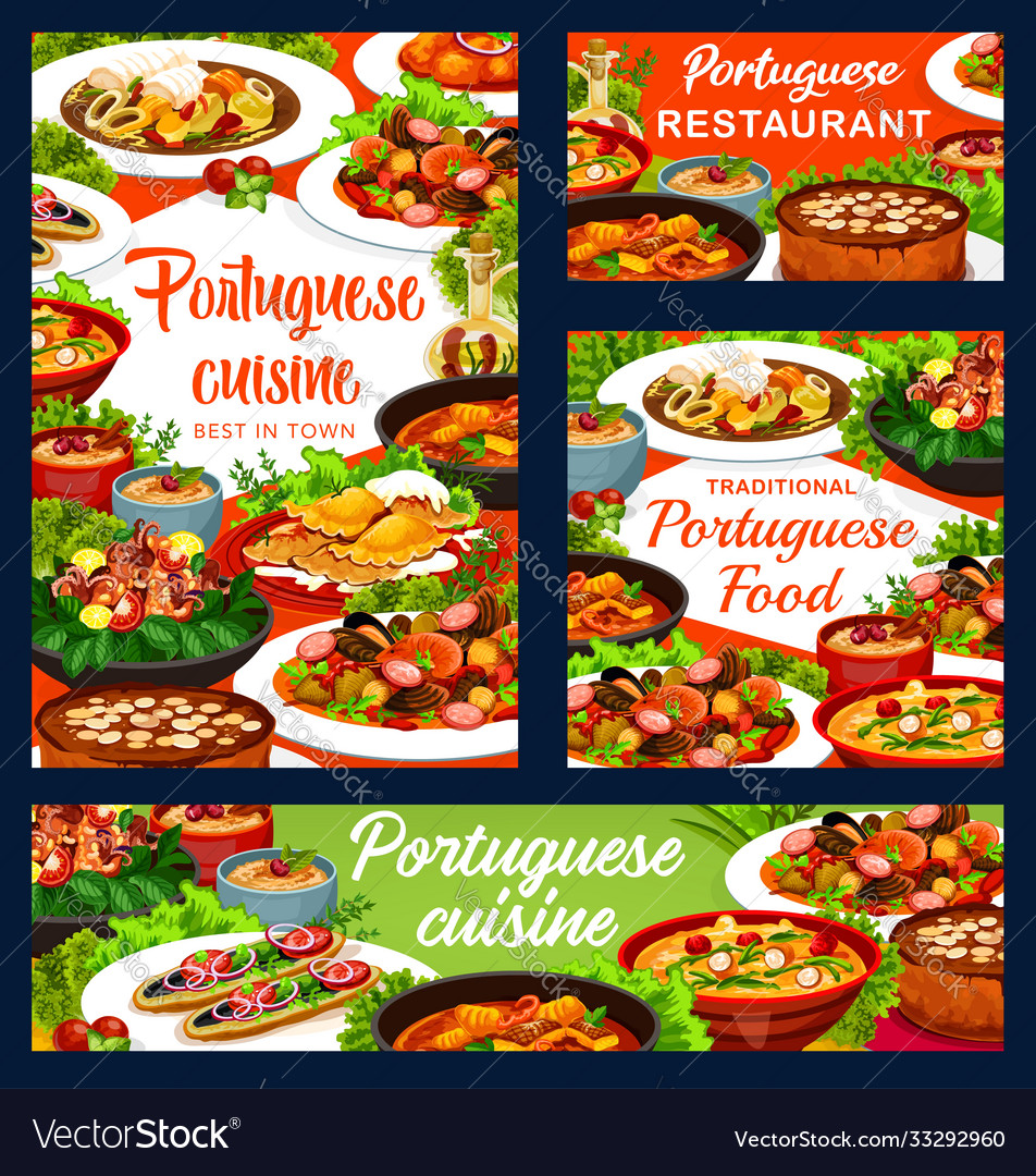 Portuguese cuisine posters banner set Royalty Free Vector