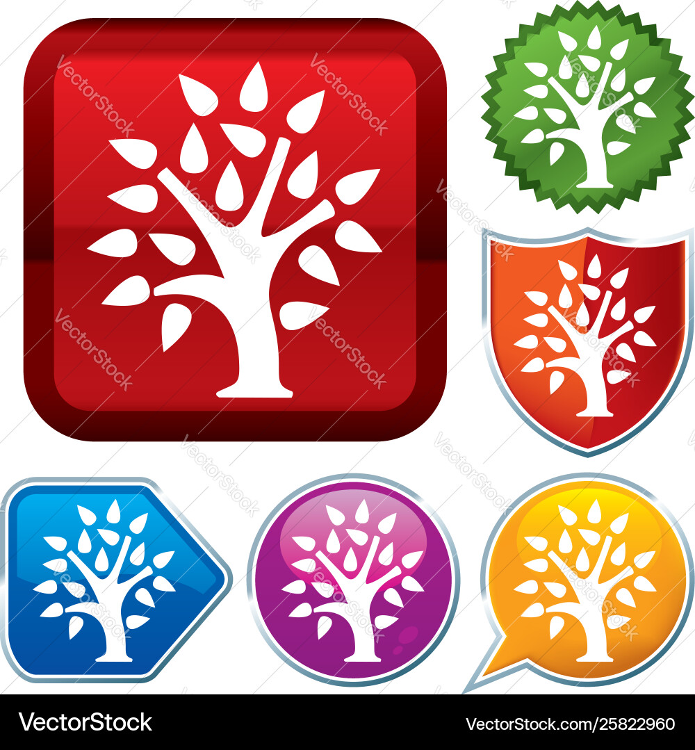 Set shiny icon series on buttons tree Royalty Free Vector