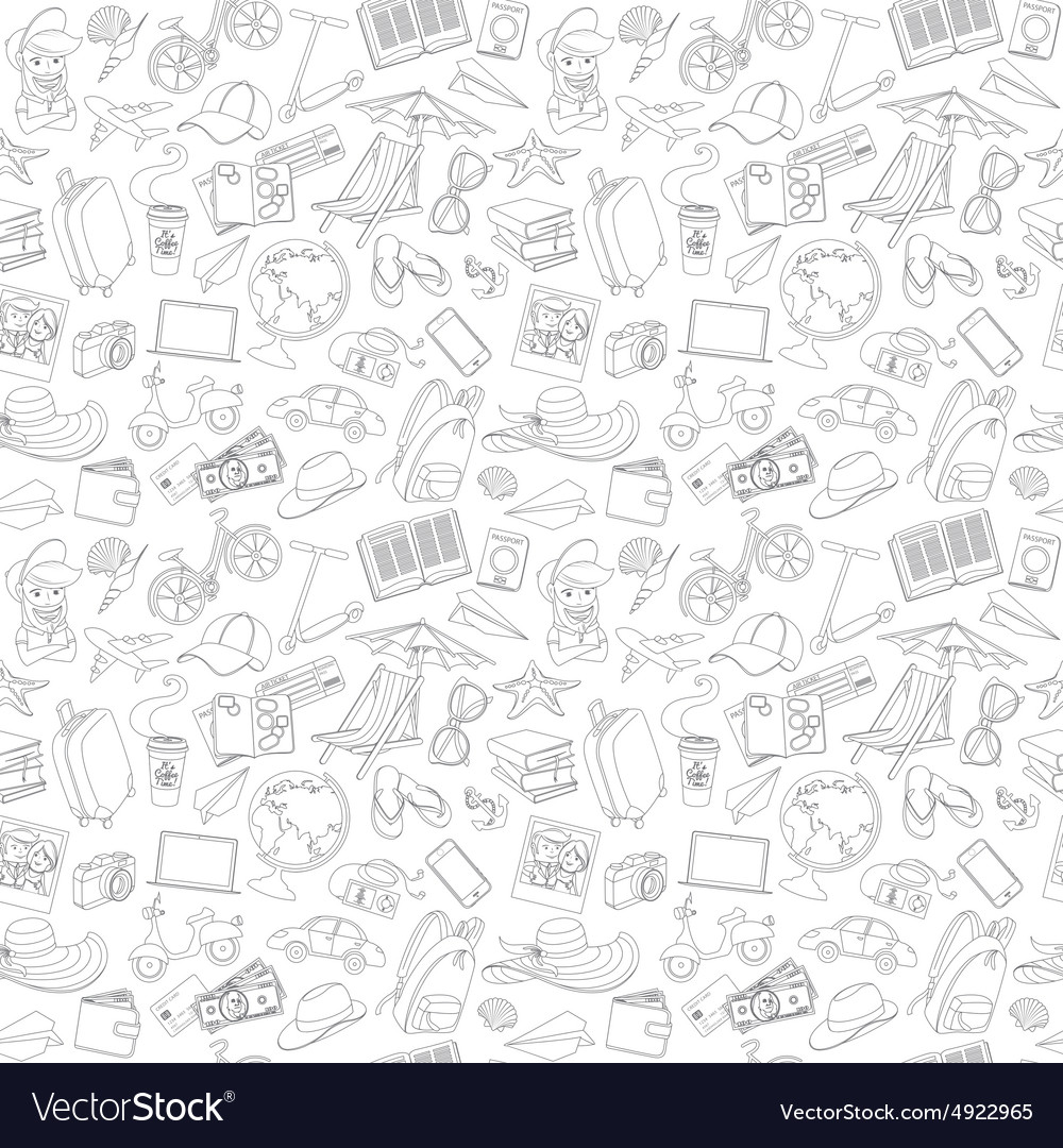 Doodle icons seamless travel pattern Royalty Free Vector