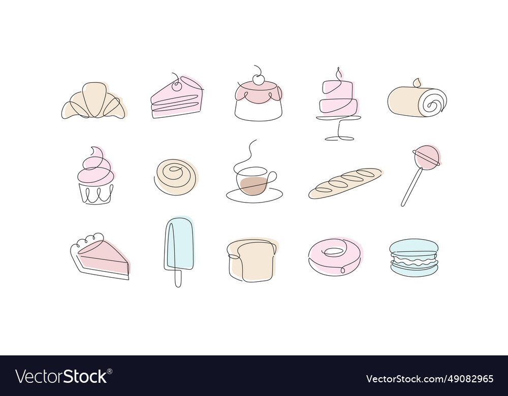 Linear dessert icons pen line style light Vector Image