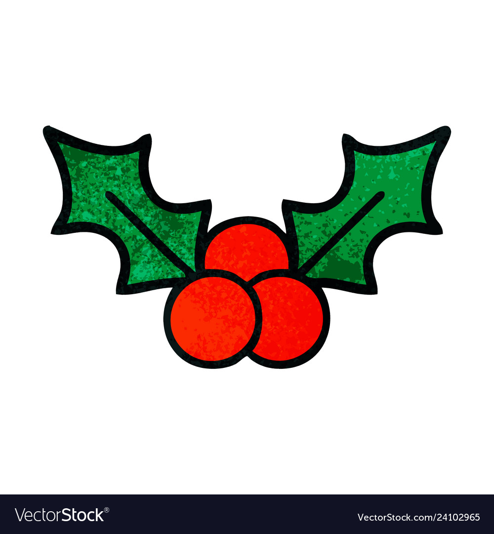 Retro grunge texture cartoon christmas holly Vector Image