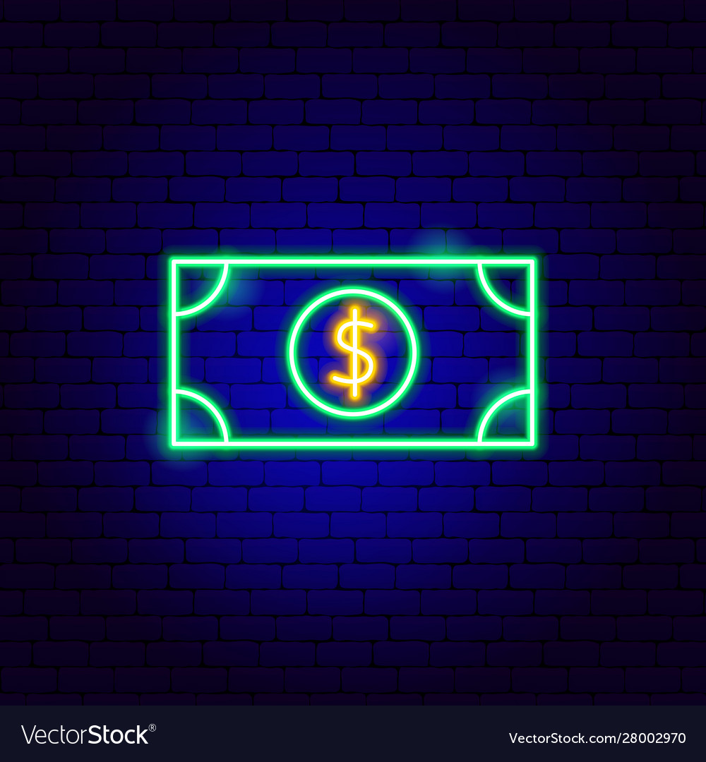 Dollar banknote neon sign Royalty Free Vector Image