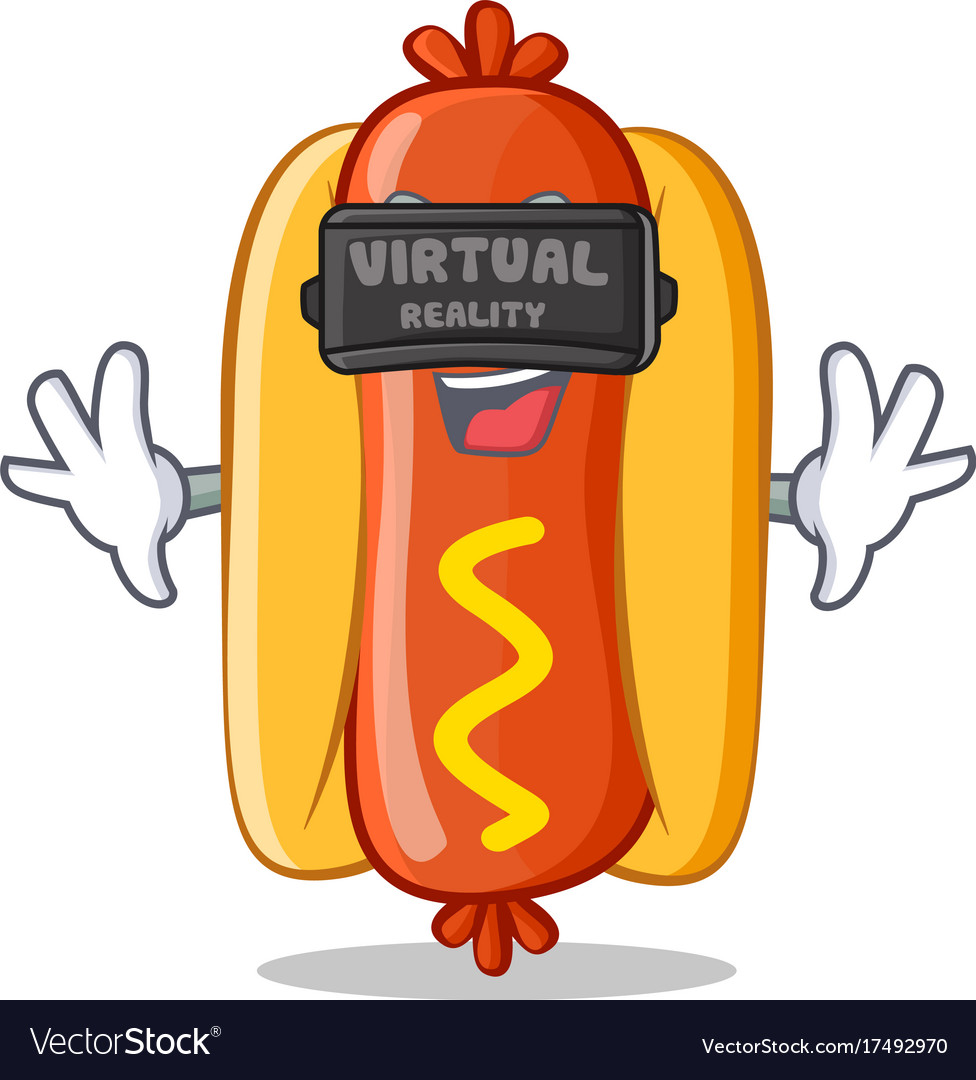 With virtual reality hot dog cartoon character Vector Image